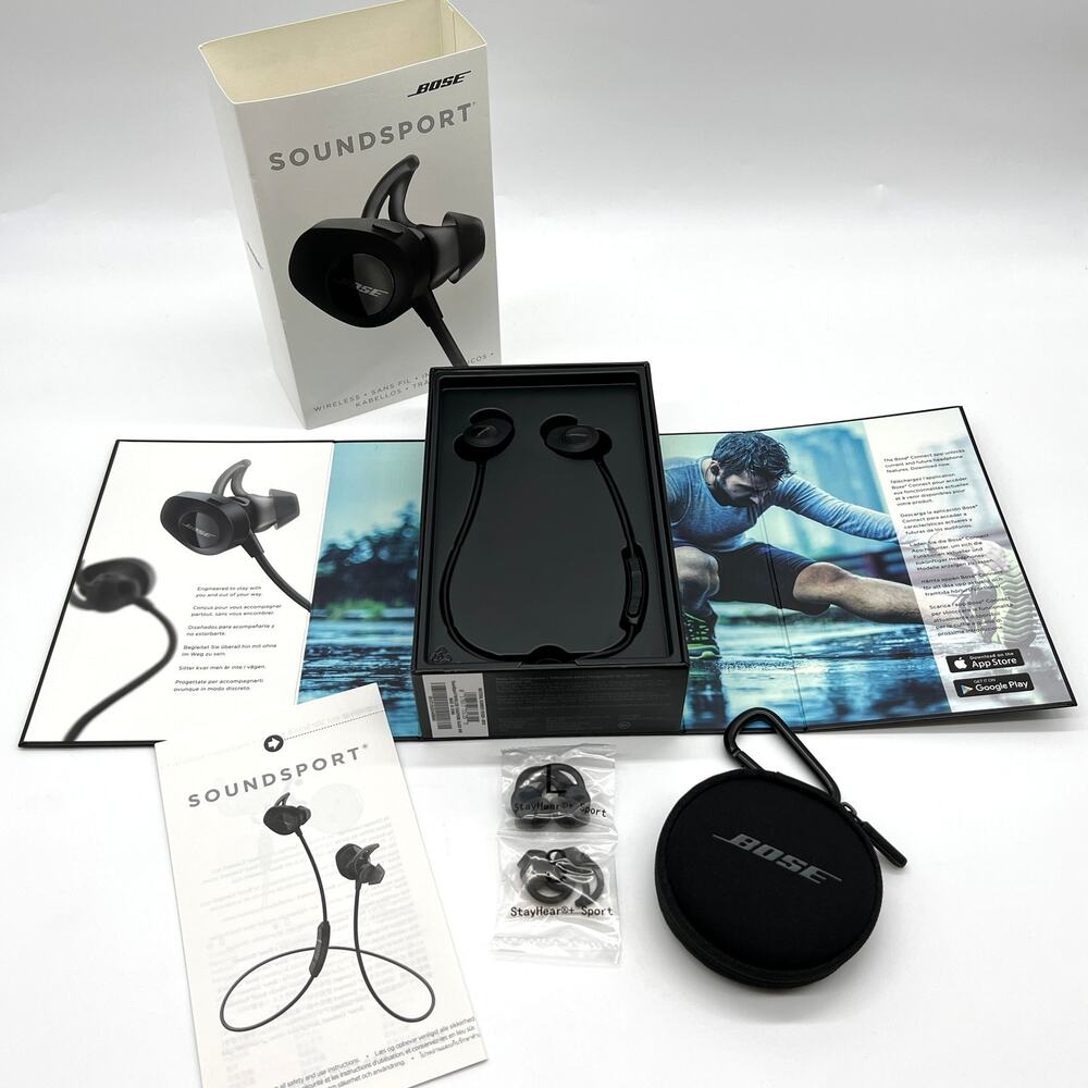 BOSE SOUNDSPORT Wireless Bluetooth Headphone Earbuds Black Extra Charging Case